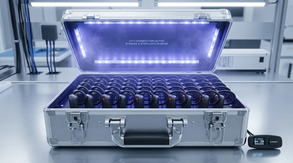 UV disinfection charging box sanitizing tour guide devices during charging UV disinfection charging box sanitizing tour guide devices during charging